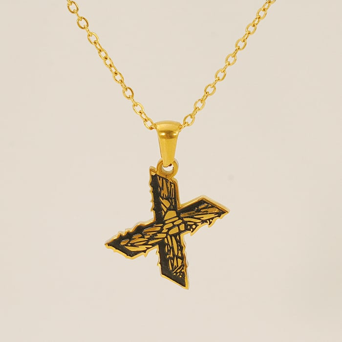 1 Piece Classic Bark Grain Unique Letter X Stainless Steel  Gold Color Unisex Pendant Necklaces 